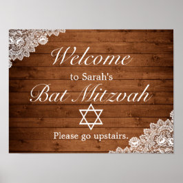 Póster Signo de bienvenida rustico de Bat Mitzvah de bar