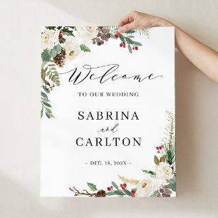Póster Signo de bienvenida rustico de Boda floral de invi