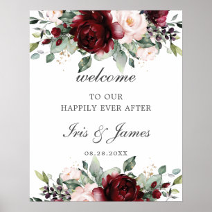Póster Signo de bienvenida rustico de Boda floral de Rubo