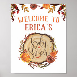 Póster Signo de bienvenida rustico de ducha de otoño