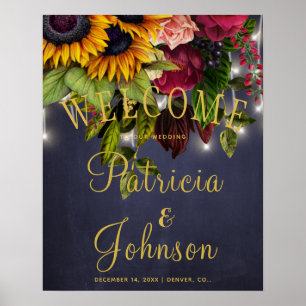 Póster Signo de bienvenida rustico floral burgundy boda m