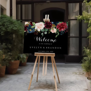Póster Signo de bienvenida rústico para Boda botánico neg