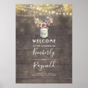 Póster Signo de bienvenida rustico para Bodas de la malva