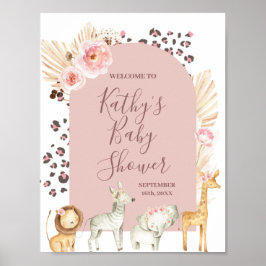 Póster Signo de bienvenida Safari Animales Boho Pampas Gr