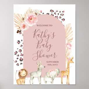 Póster Signo de bienvenida Safari Animales Boho Pampas Gr