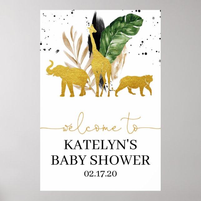 Póster Signo de bienvenida Safari para Baby Shower o cump (Frente)