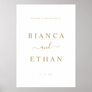 Póster Signo de bienvenida simple del Boda   Blanco y oro