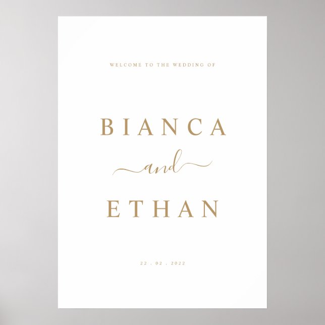 Póster Signo de bienvenida simple del Boda | Blanco y oro (Frente)