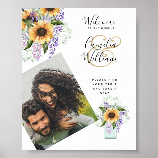Póster Signo de bienvenida Sunflowers Wisteria, Boda de F (Frente)