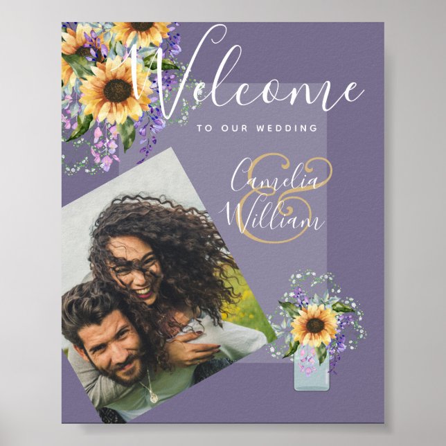 Póster Signo de bienvenida Sunflowers Wisteria, Boda de F (Frente)