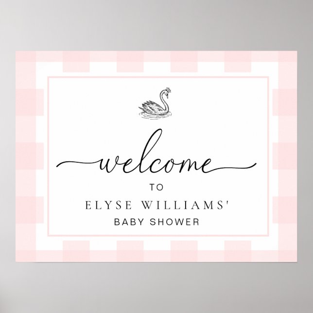 Póster Signo de bienvenida Swan Pink Gingham (Frente)