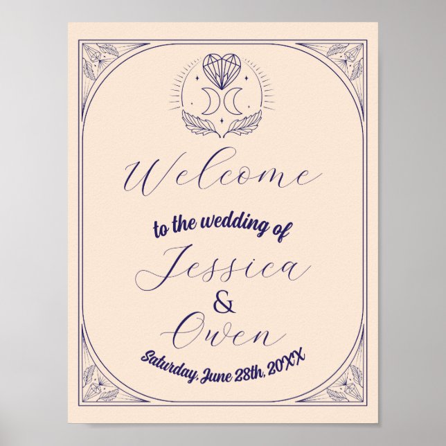 Póster Signo de bienvenida Tarot Boda Hearts Crystal Moon (Frente)