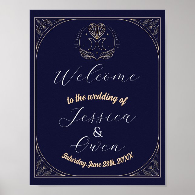 Póster Signo de bienvenida Tarot Boda Hearts Crystal Moon (Frente)