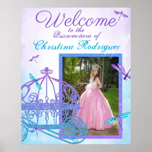 Póster Signo de bienvenida Turquoise & Purple Quinceañera (Frente)