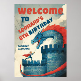 Póster Signo de bienvenida valiente de caballero y dragón