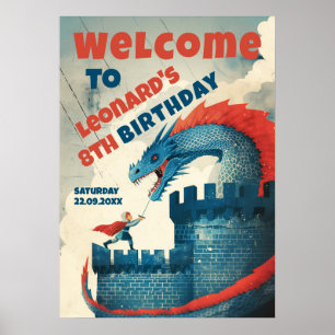Póster Signo de bienvenida valiente de caballero y dragón