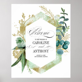 Póster Signo de bienvenida verde Boda botánico