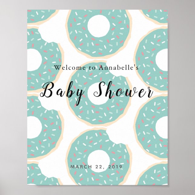 Póster Signo de bienvenida verde de donut Baby Shower (Frente)