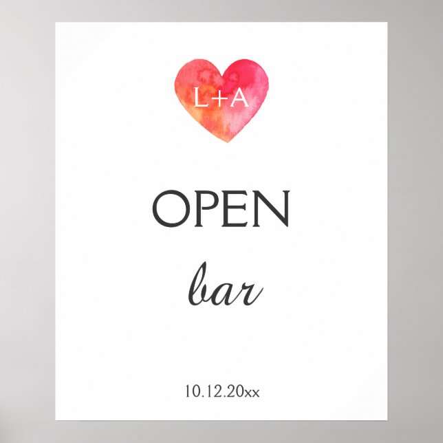 Póster Signo de Boda de barra abierta o personalizado, co (Frente)