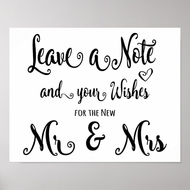 Póster Signo de Boda de caligrafía moderna deja una nota  (Frente)
