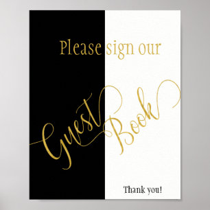 Póster Signo de boda de guiones de oro de franja blanca y