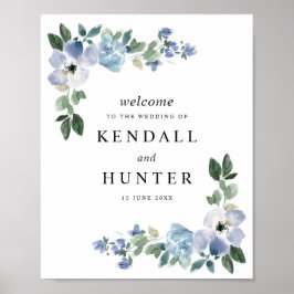 Póster Signo de boda floral azul y verde