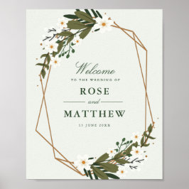 Póster signo de boda floral geométrica