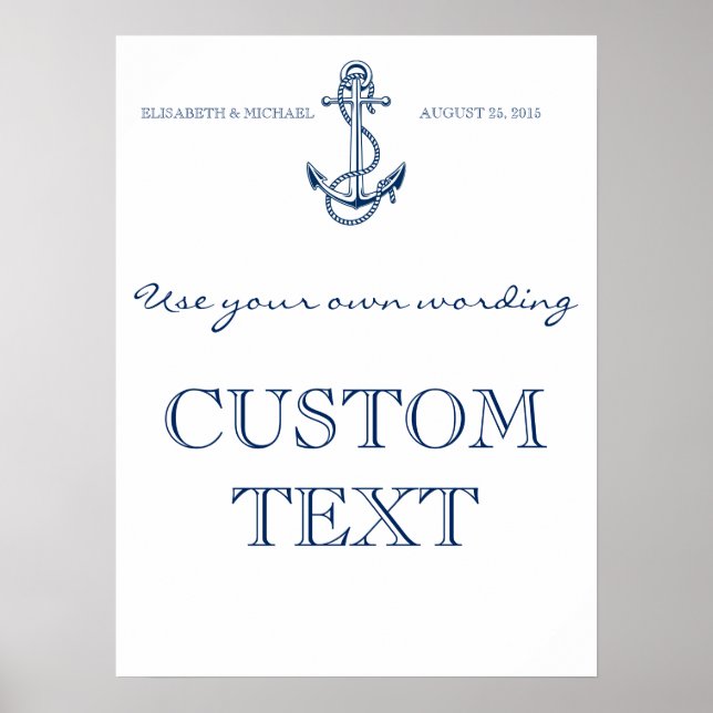 Póster Signo de Boda náutico | Texto del Personalizado |  (Frente)