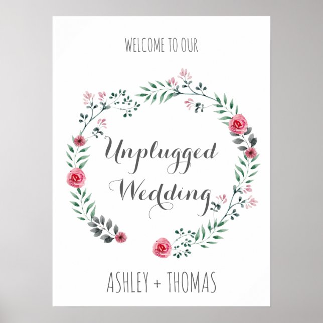 Póster Signo de caligrafía floral de bienvenida Boda SIN  (Frente)
