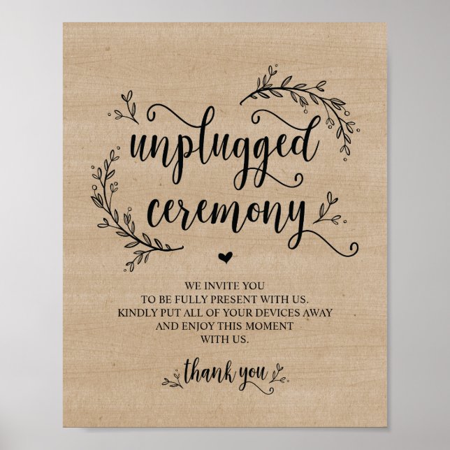 Póster Signo de CEREMONIA DESPLUGADA Boda de Vinos Rústic (Frente)