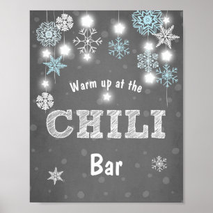 Póster Signo de chile bar invierno azul copos de nieve Ch