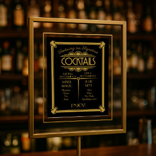 Póster Signo de cóctel Art Deco, firma, signo de barra