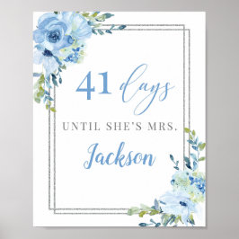 Póster Signo de cuenta regresiva de la moda azul floral a