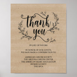 Póster Signo de donación o contribución de Bodas Rustic V