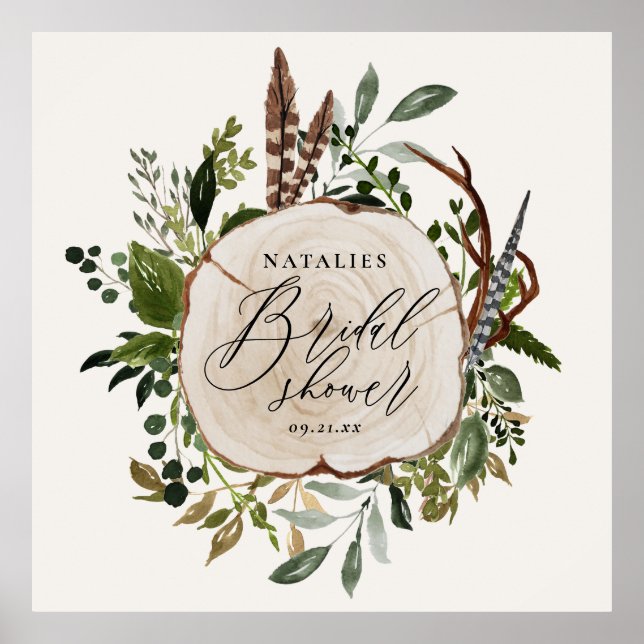 Póster Signo de ducha de novia botánica de granero rústic (Frente)
