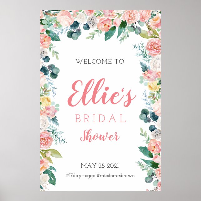 Póster Signo de ducha de novia floral primaveral, signo d (Frente)