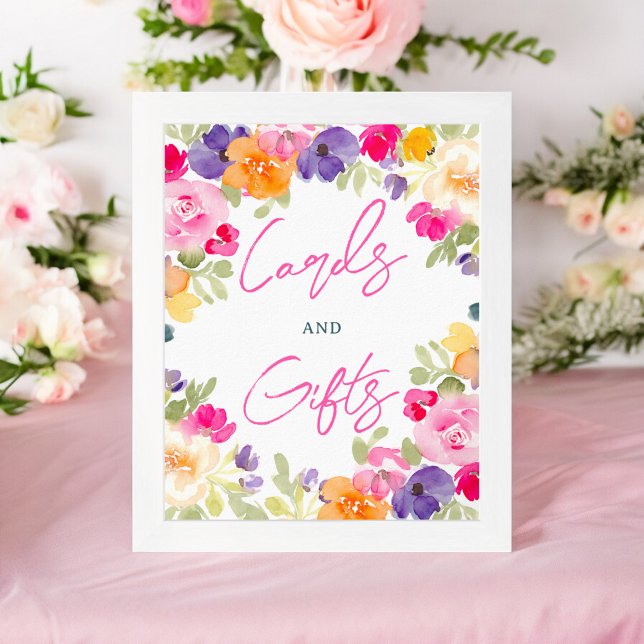 Póster Signo de ducha de novia floral rosa de verano boho (Boho summer pink floral bridal shower sign)