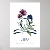 Signo de estrella zodiaca floral moderna Poster li