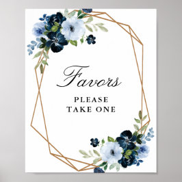 Póster signo de favores florales azul marino