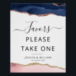 Póster signo de favoritos de agate azul y azul<br><div class="desc">El género de los bebés florales revela los favores de la fiesta con adorable ágata pintada de color azul y rosa</div>