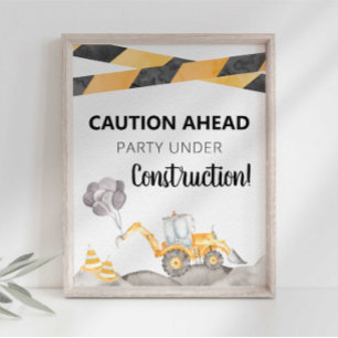 Póster Signo de fiesta en construcción