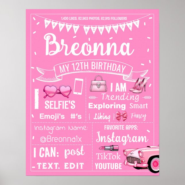 Póster Signo de hito de la fiesta de cumpleaños de muñeca (Frente)