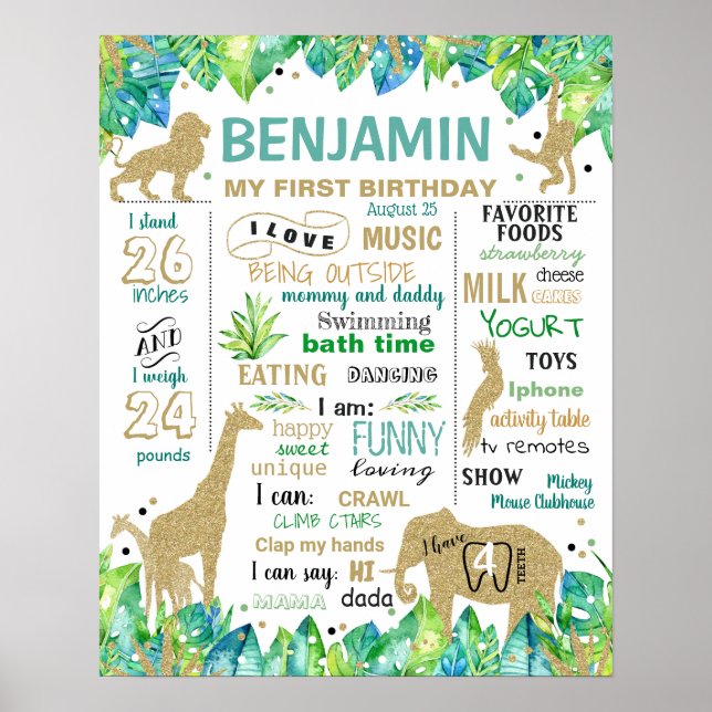 Póster Signo de hito de primer cumpleaños salvaje (Frente)