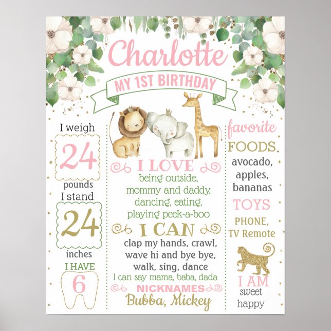 Póster Signo de hito de primer cumpleaños salvaje para un (Frente)