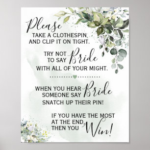 Póster Signo de juego de Clothespin Eucalyptus verde