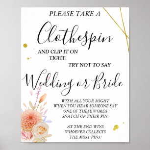 Póster Signo de juego Floral Clothespin con ducha de novi