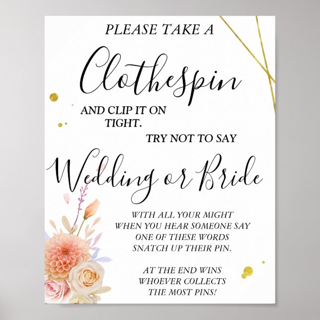 Póster Signo de juego Floral Clothespin con ducha de novi (Frente)