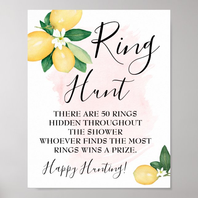 Póster Signo de juego Ring Hunt Lemons Pink Bridal Shower (Frente)