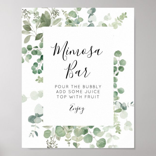 Póster signo de la barra de la mimosa del eucalipto verde (Frente)