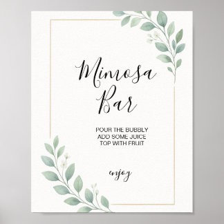 Póster signo de la barra de mimosa de la ducha de novia e